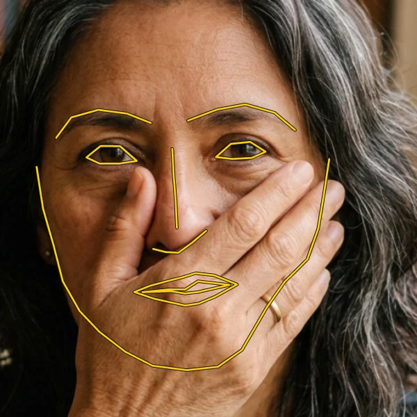 Hand over mouth: the deterministic shape under the hand.