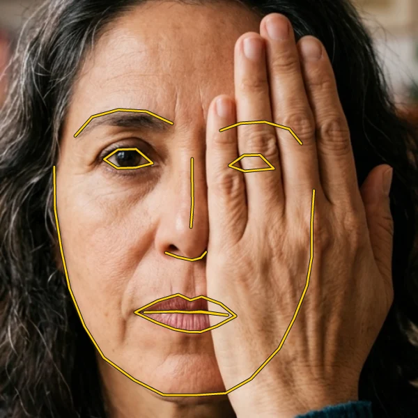 Hand over left eye: the deterministic shape under the hand.