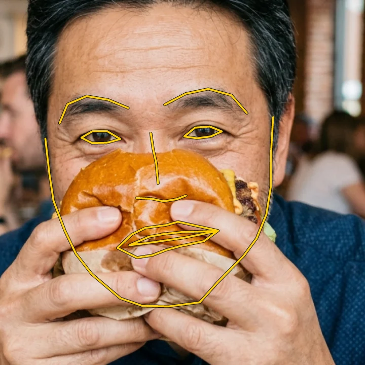 Burger: the deterministic prediction breaks where the face is hidden.