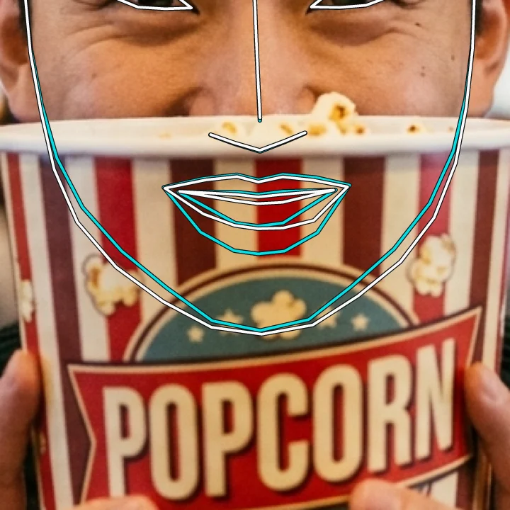 Two Shape-Bayes hypotheses overlaid: mouth open in cyan, mouth closed in white.