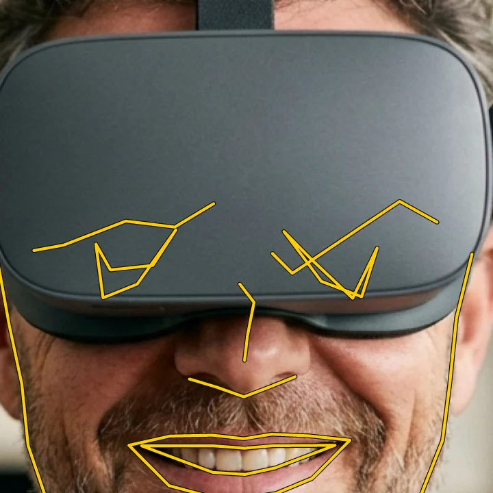 Deterministic prediction, zoomed: crossed, broken eyes and brows behind the headset.